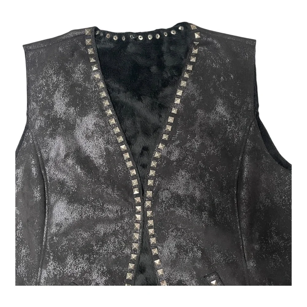 Montanaco Faux Leather‎ Black Studded Western Festival Vest size Large
